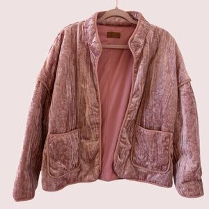 Umgee Pink Velvet Quilted puff Jacket Open Front Medium (fits Large)